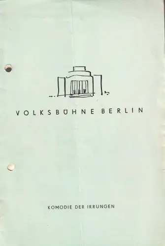 Volksbühne Berlin, Fritz Wisten: Programmheft William Shakespeare KOMÖDIE DER IRRUNGEN Spielzeit 1959 / 60 Heft 35. 