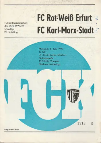 FC Karl-Marx-Stadt: Programmheft FC Rot-Weiß Erfurt - FC Karl-Marx-Stadt 6. Juni 1979. 