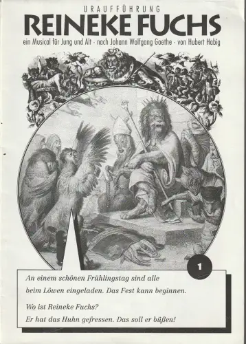Theater der Stadt Heidelberg, Peter Stoltzenberg, Sebastian Worch, Heike Arndt: Programmheft Uraufführung Hubert Habig REINEKE FUCHS 20. November 1993. 
