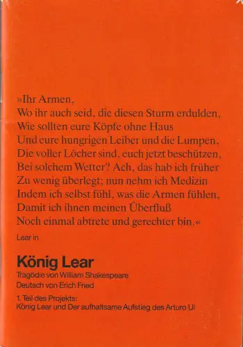 Bühnen der Stadt Bielefeld, Heiner Bruns, Alexander Gruber: Programmheft William Shakespeare KÖNIG LEAR Premiere 16. September 1989 Spielzeit 1989 / 90 Heft 6. 