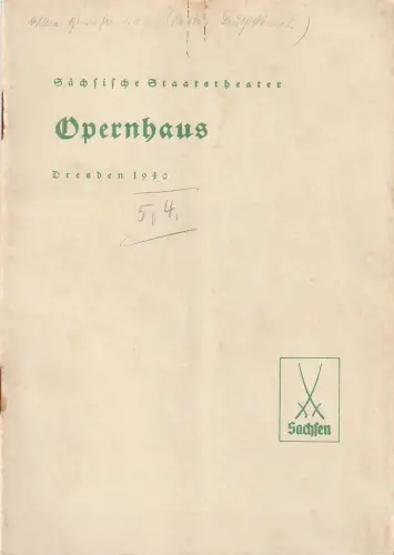 Sächsische Staatstheater Opernhaus Dresden, Gerhard Pietzsch: Programmheft Otto Nicolai DIE LUSTIGEN WEIBER VON WINDSOR 5. April 1940. 