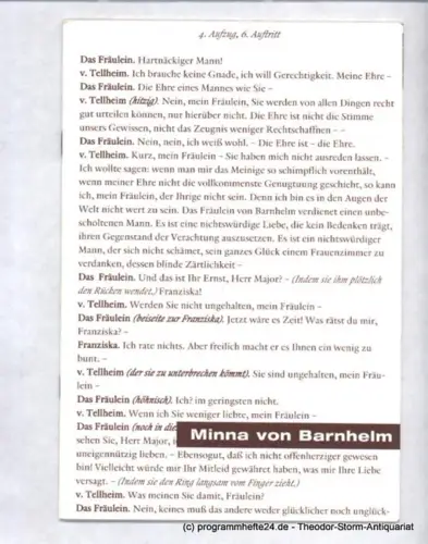 Staatsschauspiel Dresden, Schauspielhaus, Holk Freytag, Müller-Merten Heike: Programmheft Minna von Barnhelm oder Das Soldatenglück von Gotthold Ephraim Lessing. Premiere am 7. November 2001. Spielzeit 2001 / 2002. 