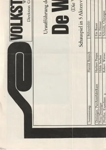 Volkstheater Wien, Gustav Manker: Programmheft Uraufführung Gerhart Hauptmann DE WABER 28. Oktober 1973. 