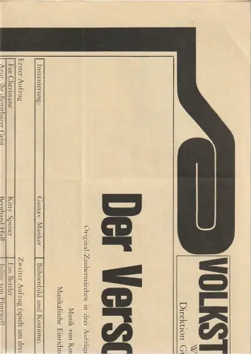 Volkstheater Wien, Gustav Manker: Programmheft Ferdinand Raimund DER VERSCHWENDER Premiere 6. Dezember 1975. 