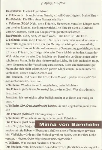 Staatsschauspiel Dresden, Holk Freytag,Heike  Müller-Merten, Andrea Orsted: Programmheft Gotthold Ephraim Lessing MINNA VON BARNHELM oder DAS SOLDATENGLÜCK Premiere am 7. November 2001 Schauspielhaus Spielzeit 2001 / 2002. 