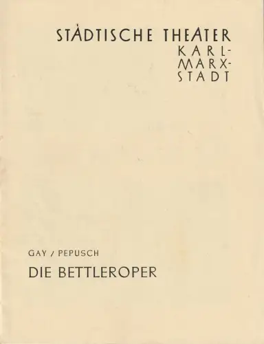 Städtische Theater Karl-Marx-Stadt, Paul Herbert Freyer, Wolf Ebermann: Programmheft John Gay und Johann Christoph Pepusch DIE BETTLEROPER  Spielzeit 1959 / 1960. 