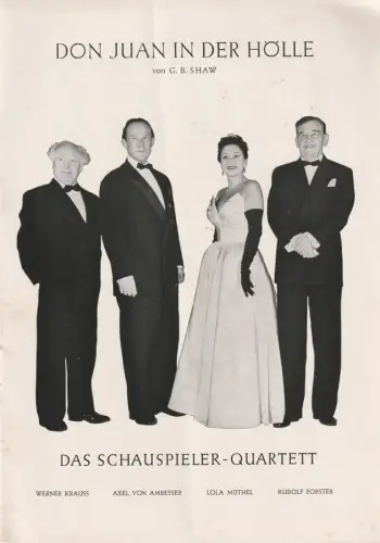 Theater-Tournee-Gesellschaft Collien, Der Grüne Wagen, Das Schauspieler Quartett: Programmheft George Bernard Shaw DON JUAN IN DER HÖLLE ca. 1965. 