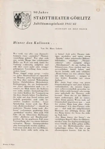 Stadttheater Görlitz, Rolf Prasch, Heinz Wildhagen: Programmheft Felix Lützkendorf LIEBESBRIEFE Spielzeit 1941 / 42. 