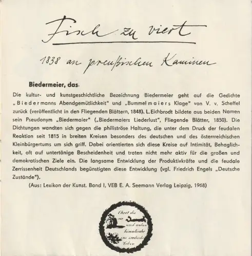 Städtische Theater Karl-Marx-Stadt, Gerhard Meyer Gudrun Ziller, Ilona Langer: Programmheft Wolfgang Kohlhase / Rita Zimmer FISCH ZU VIERT Premiere 26. August 1971 Spielzeit 1971 / 72. 