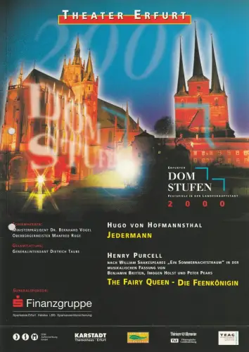 Theater Erfurt, Dietrich Taube, Arne Langer, Ute Unger, Judith Braun-Biehl: Programmheft ERFURTER DOMSTUFEN  FESTSPIELE 2000. 
