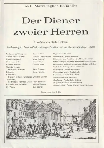 Freie Volksbühne, Kurt Hübner, Susanne Bonenkamp, Jürgen Fabritius: Programmheft Carlo Goldoni DER DIENER ZWEIER HERREN Premiere 8. März 1974. 