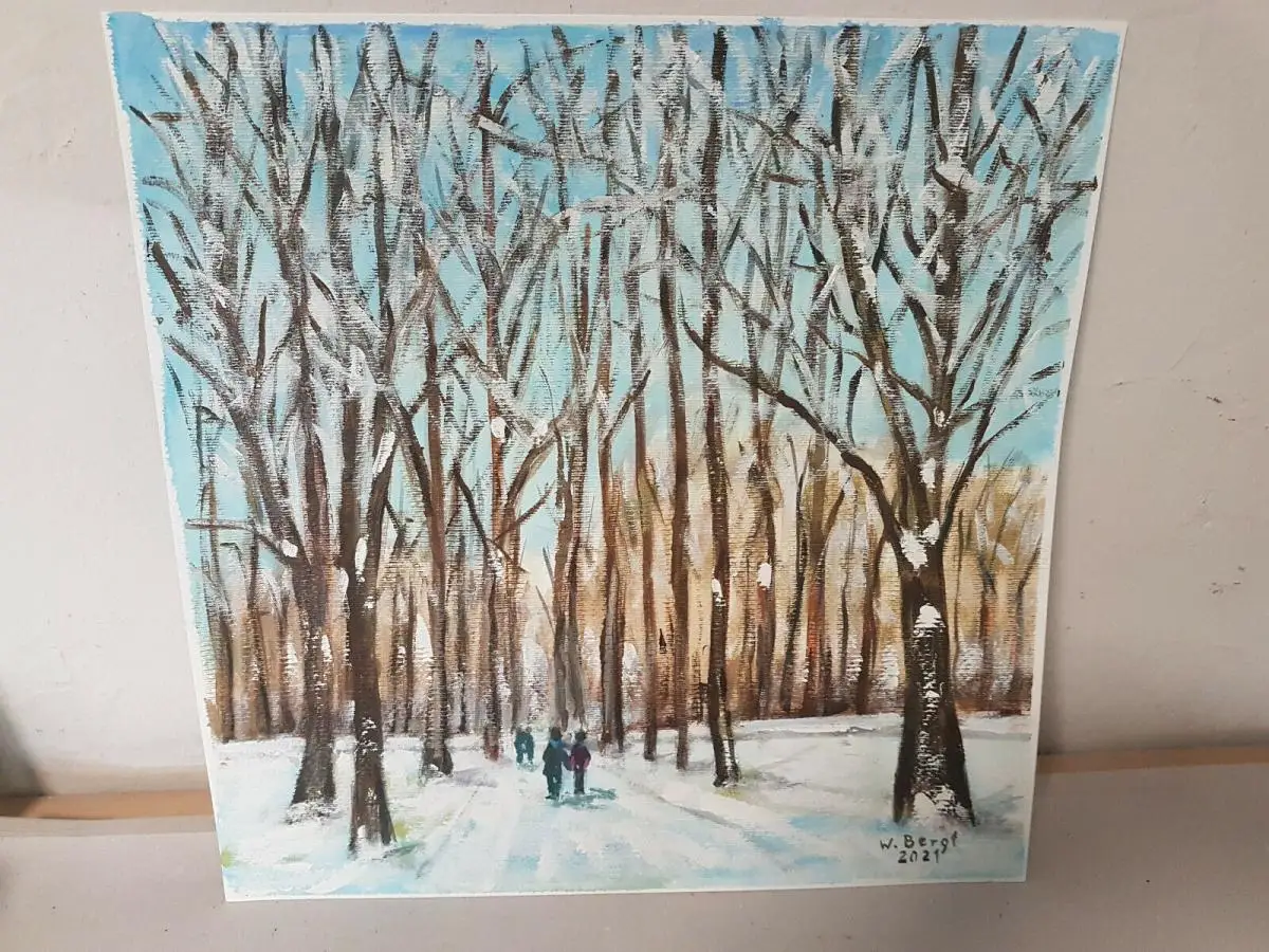 Park Reiferbahn II Rostock Ölbild auf Malpapier 40 x 40 cm Wolfgang Bergt (4410) 0