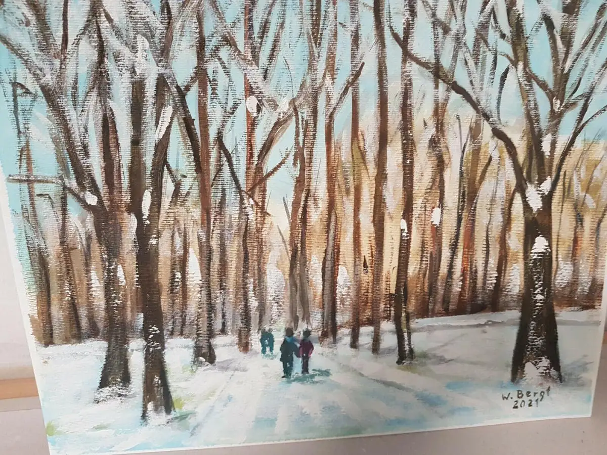 Park Reiferbahn II Rostock Ölbild auf Malpapier 40 x 40 cm Wolfgang Bergt (4410) 2