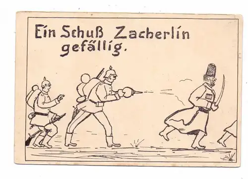 MILITÄR - 1.Weltkrieg, Humor, Patriotica, "Ein Schuß Zacherlin (Mottenpulver) gefällig"