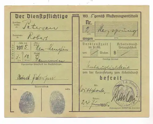 MILITÄR - Arbeitsdienst Ausmusterungsschein, 1935/36