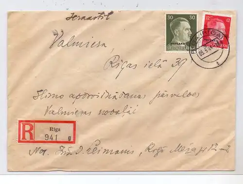 LATVIJA / LETTLAND - 1944, ziviler R-Brief, Michel Ostland 8 & 14, 5.5.44, RIGA