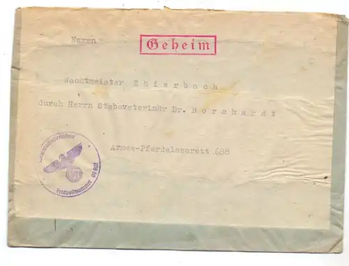 MILITÄR - 2.Weltkrieg, Feldpost "GEHEIM", von FP-Nummer 08602 an Armee Pferdelazarett 688, Februar 1943
