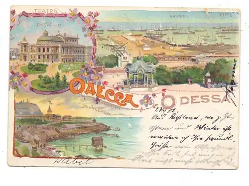 UKRAINE - ODESSA, Lithographie 1902, Hafen, Theater, Lengeron,  kl. Einriss