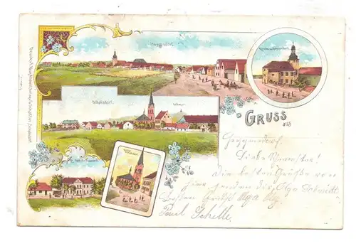 0-4731 HEYGENDORF, Lithographie 1901, Gasthof, Kirche, Panorama, Schafsdorf