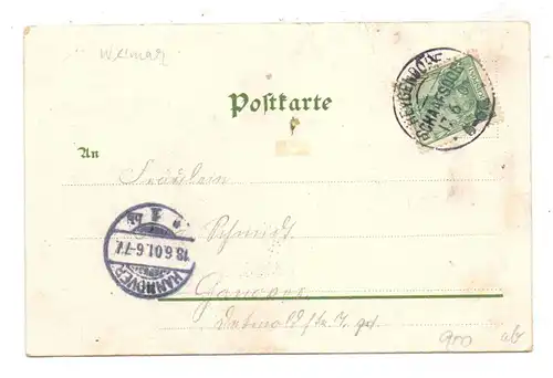 0-4731 HEYGENDORF, Lithographie 1901, Gasthof, Kirche, Panorama, Schafsdorf
