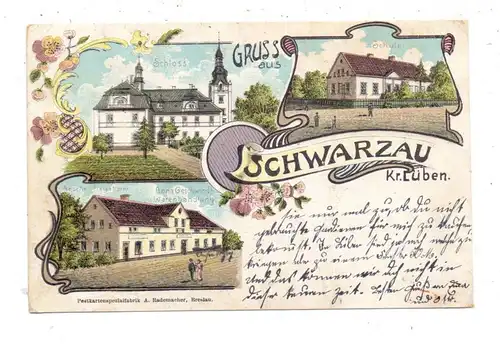 NIEDER-SCHLESIEN - SCHWARZAU / CZERNIEC, Kreis Lüben, Lithographie, Warenhandlung, Schule, Schloss