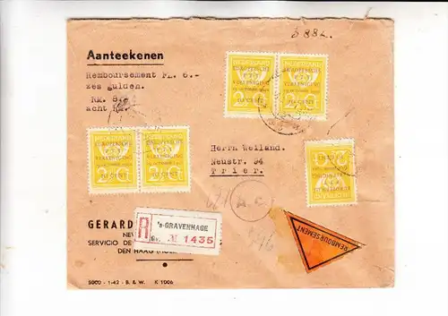NIEDERLANDE - 1943, NVPH 404, PTT-zegel, R-Brief, 5-fach-Frankatur nach Trier