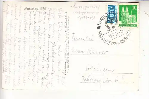 5108 MONSCHAU, Panorama, Sonderstempel Festspiele 1951