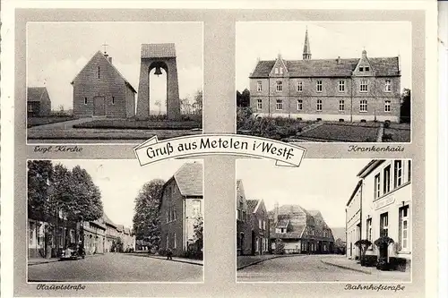 4439 METELEN, Bahnhofstrasse, Hauptstrasse, ev.Kirche, Krankenhaus, 1959, kl. Druckstelle