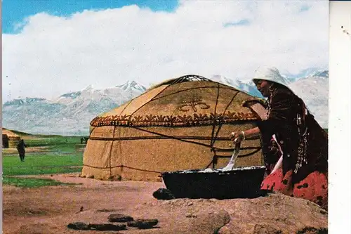 AFGHANISTAN - Pamir, Kirgis Woman making Curd