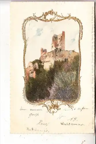 5330 KÖNIGSWINTER, Drachenfels im geprägten Goldrahmen, 1902, hergestellt bei Meissner & Buch