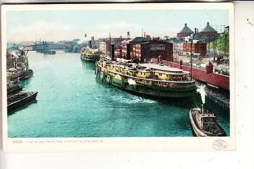 USA - OHIO - CLEVELAND, River from the Viaduct, ships, 1905