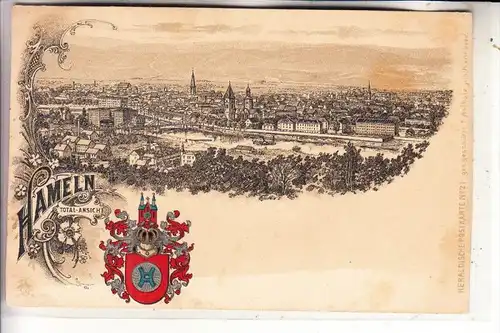 3250 HAMELN, Panorama, Stadtwappen, Lithographie