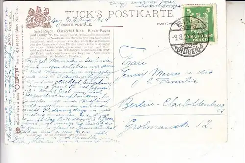 0-2337 BINZ, Rügendampfer, Künstler-Karte Tuck, eine Ecke min. berieben, 1924