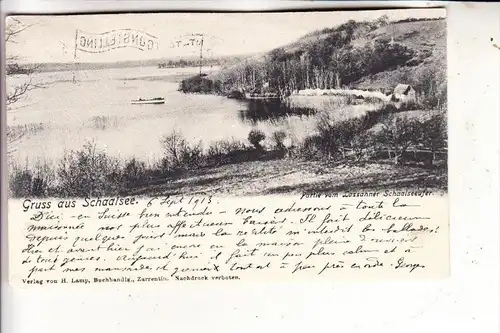0-2821 LASSAHN, Schaalsee, Gruß aus...1913, oben leicht beschnitten