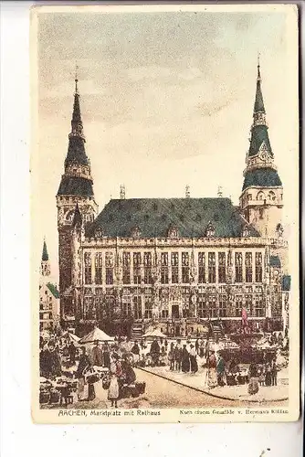 5100 AACHEN, Marktplatz mit Rathaus, color, Künstler Karte Hermann Killian