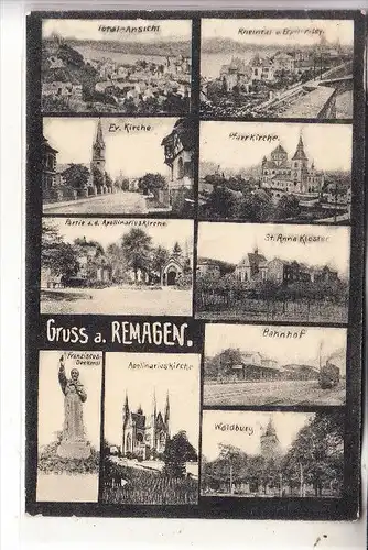 5480 REMAGEN, Mehrbild 1909, u.a. Bahnhof, Kloster, Waldburg....