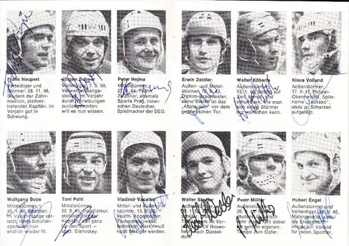 SPORT - EISHOCKEY, DEG Düsseldorf, Spielplan 1973 mit allen Unterschriften - Pokorny, Hejma, Schneitberger, Köberle