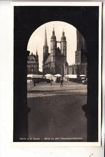 0-4000 HALLE Saale, Blick zu den Hausmannstürmen, Markt, LKW, Feldpost Flugmeldelehrgang, 1940