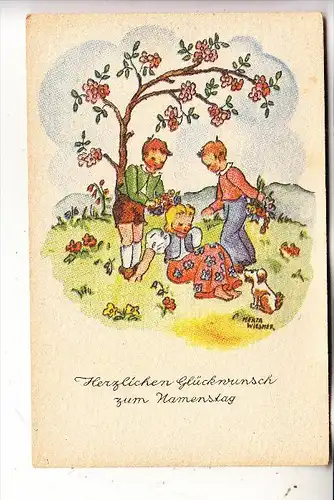 KINDER / Children / Enfants / Bambini / Ninos / Kinderen - Künstler-Karte Hertha Wiesner, Kinder unter einem Baum