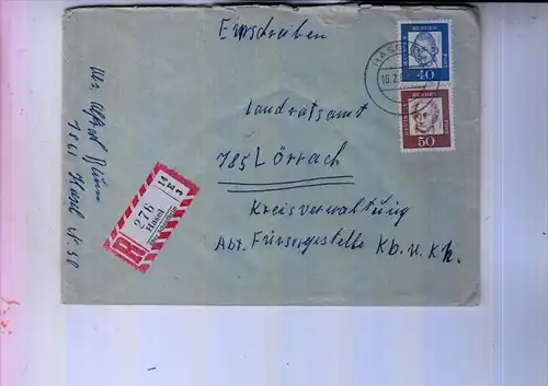 7861 HASEL, POSTGESCHICHTE, Einschreib-Brief 1963, R-Zettel noch ohne PLZ