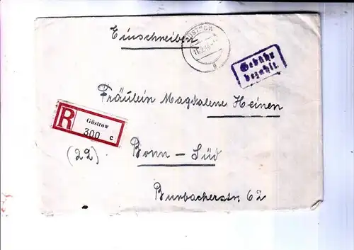 0-2600 GÜSTROW, Postgeschichte, Gebühr bezahlt Einschreibe-Brief 11.2.46