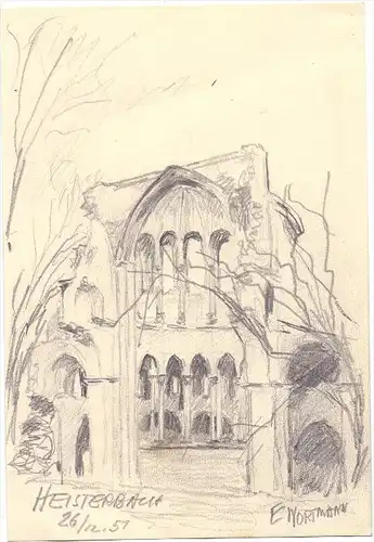 5330 KÖNIGSWINTER - HEISTERBACH, Ruine, Zeichnung E.Wortmann, 1951, 20,5 x 14 cm
