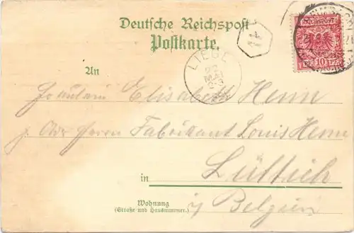 5169 HEIMBACH, Gasthof "Zur Post", Kirche, Panorama, 1899, Lithographie