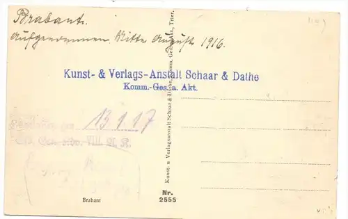 MILITÄR - 1.Weltkrieg, Brabant 1916, Archiv Beleg Schaar & Dathe, Trier