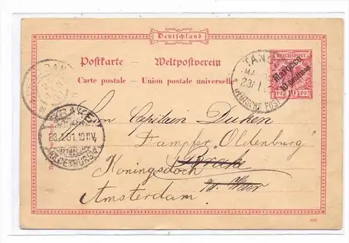 DEUTSCHE POST MAROKKO - GA P 2, 1901 von Tanger nach Brake und weiter nach Amsterdam