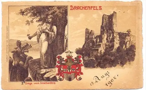 5330 KÖNIGSWINTER, Drachenfels, Sage vom Drachenfels, 1905, Steindruck, Drache / Dragon / Drago
