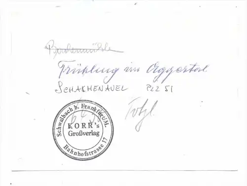 5204 LOHMAR - SCHACHENAUEL, Archiv-Beleg Korr's Verlag, 15,2 10,5 cm