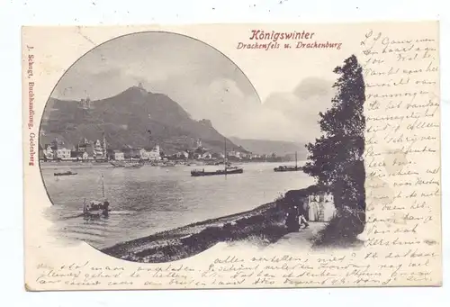 5330 KÖNIGSWINTER, Drachenfels und Drachenburg, Blick von Godesberg, 1901