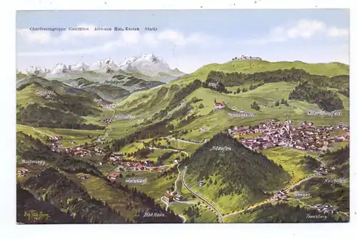 8974 OBERSTAUFEN, Panorama Künstler-Karte Felle, 1932