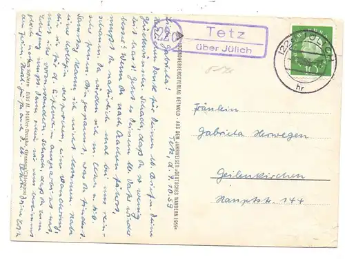 5172 LINNICH - TETZ, POSTGESCHICHTE, Landpoststempel "22c Tetz über Jülich", 1959